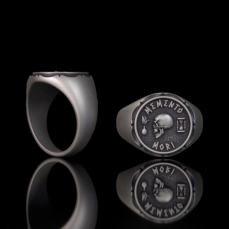Gothic Memento Mori Letters Sterling Silver Skull Ring | Gthic.com