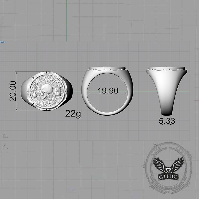 Gothic Memento Mori Letters Sterling Silver Skull Ring