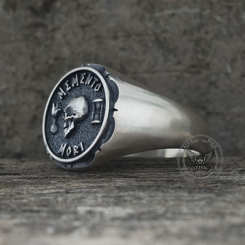 Gothic Memento Mori Letters Sterling Silver Skull Ring | Gthic.com