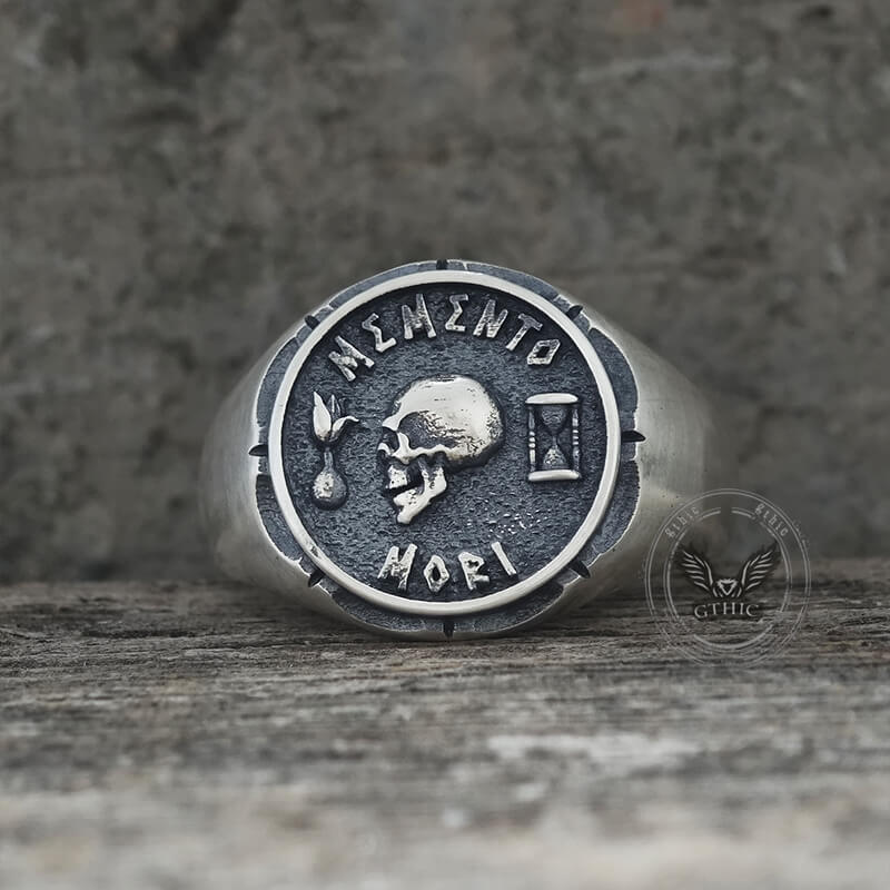 Gothic Memento Mori Letters Sterling Silver Skull Ring | Gthic.com