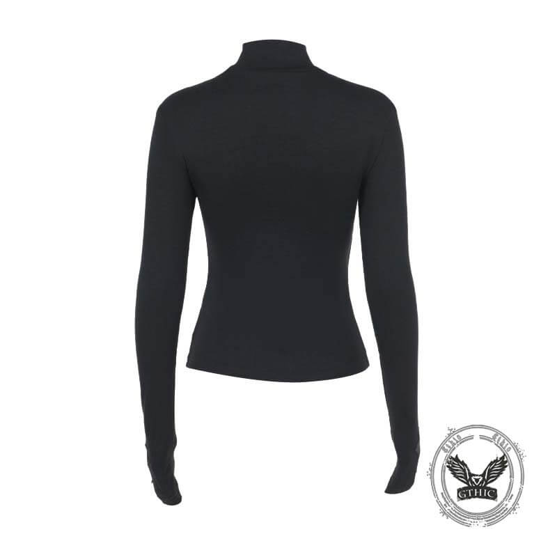 Gothic Mesh Hollow Cross Slim Long Sleeve Top