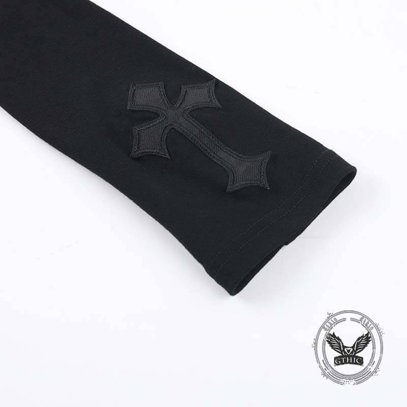 Gothic Mesh Hollow Cross Slim Long Sleeve Top