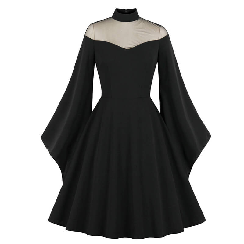 Gothic Mesh Patchwork Flared Sleeve Dress | Gthic.com