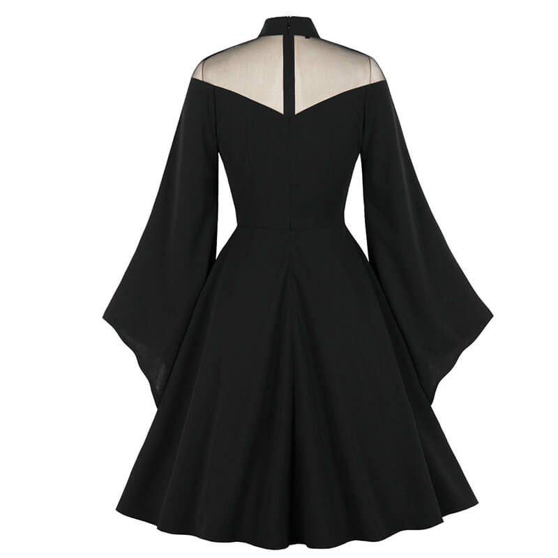 Gothic Mesh Patchwork Flared Sleeve Dress