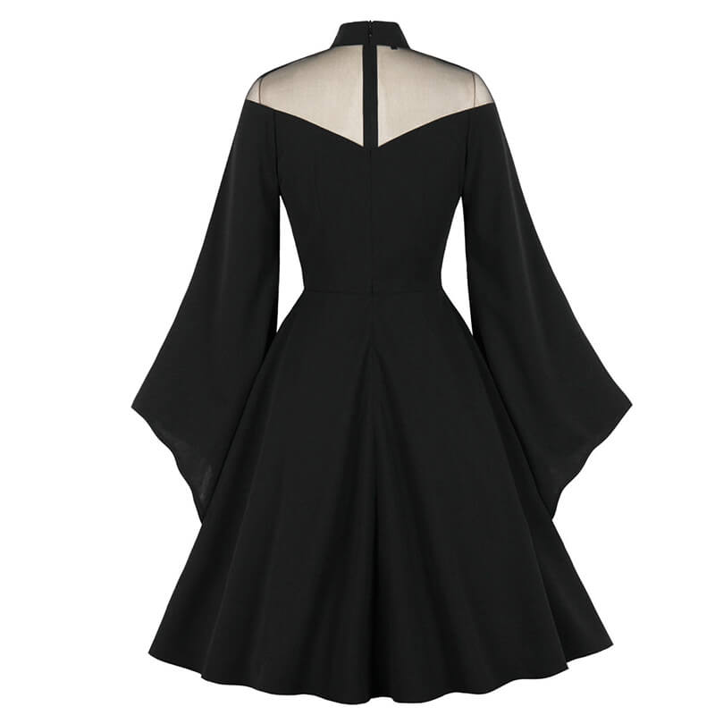 Gothic Mesh Patchwork Flared Sleeve Dress GTHIC Gothic Mesh Patchwork Flared Sleeve Dress GTHIC