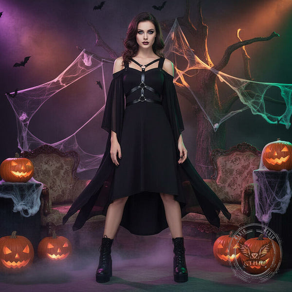 Gothic Mesh Splicing Bat Sleeve Straps Dress | Gthic.com