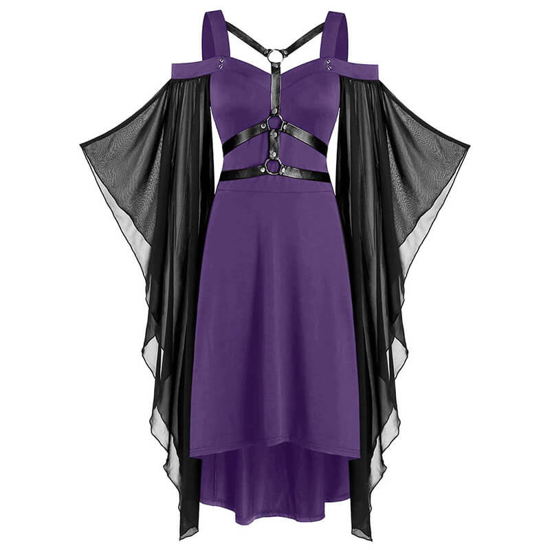 Gothic Mesh Splicing Bat Sleeve Straps Dress