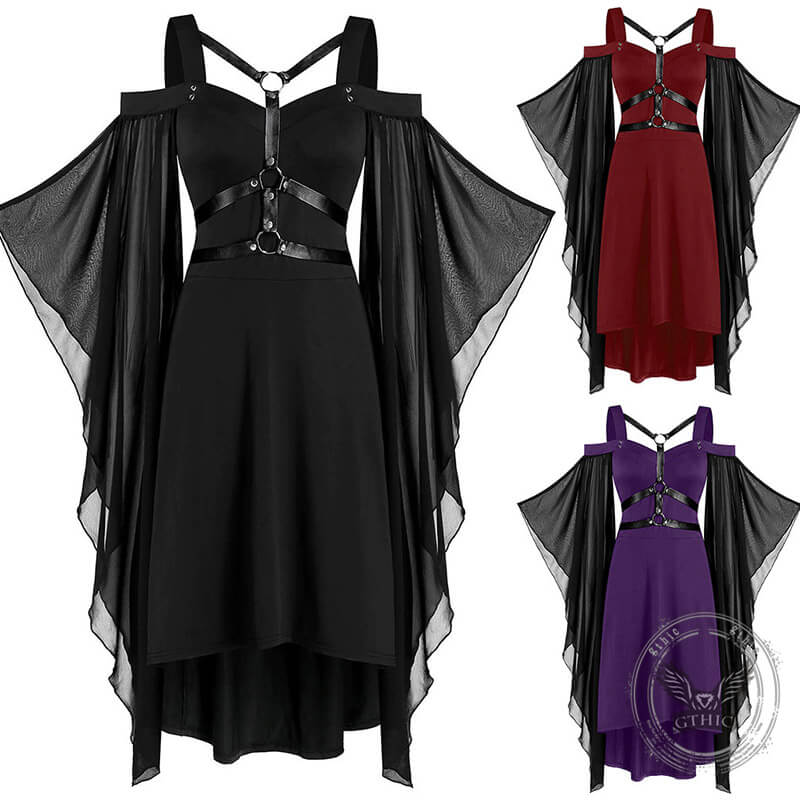 Gothic Mesh Splicing Bat Sleeve Straps Dress | Gthic.com