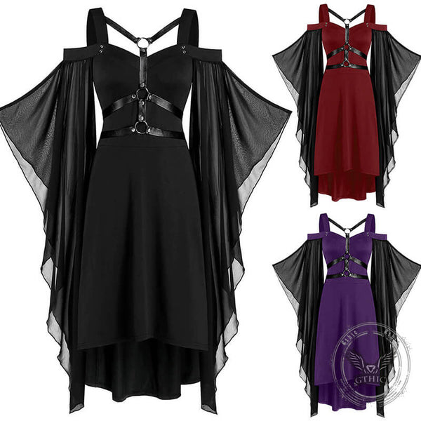 Gothic Mesh Splicing Bat Sleeve Straps Dress | Gthic.com
