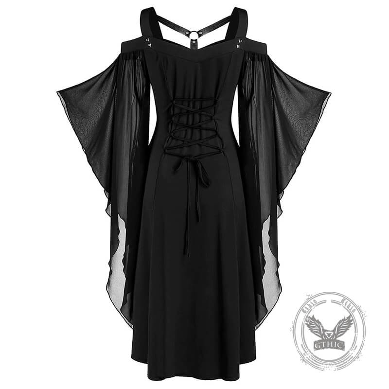 Gothic Mesh Splicing Bat Sleeve Straps Dress