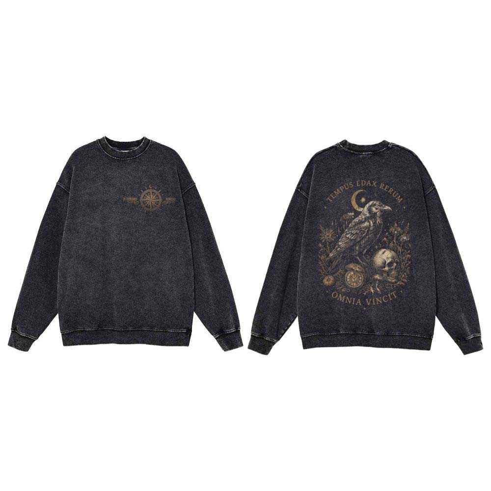 Gothic Moonlight Raven Skull Vintage Washed Sweatshirt | Gthic.com