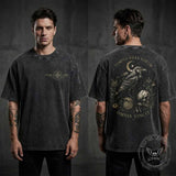 Gothic Moonlight Raven Skull Vintage Washed T-shirt | Gthic.com