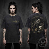 Gothic Moonlight Raven Skull Vintage Washed T-shirt | Gthic.com