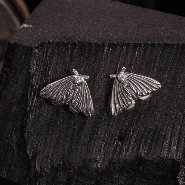 Gothic Moth Sterling Silver Stud Earrings | Gthic.com