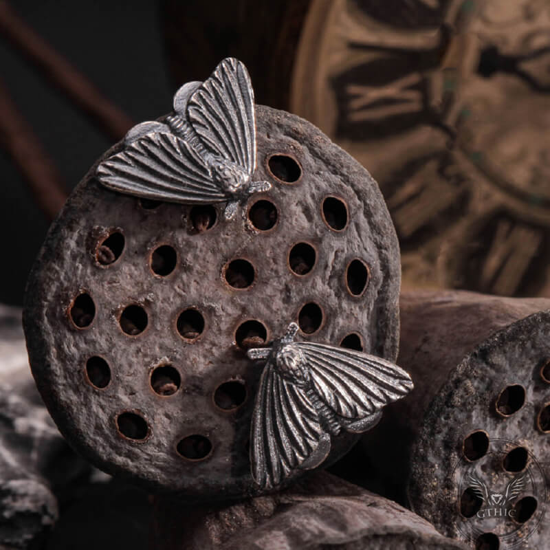 Gothic Moth Sterling Silver Stud Earrings | Gthic.com