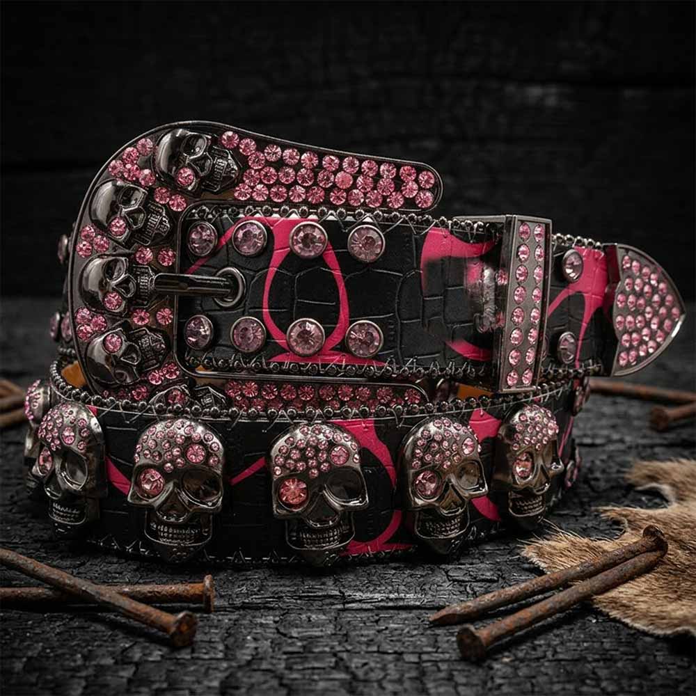 Gothic Multiple Skull Rhinestone PU Leather Belt | Gthic.com