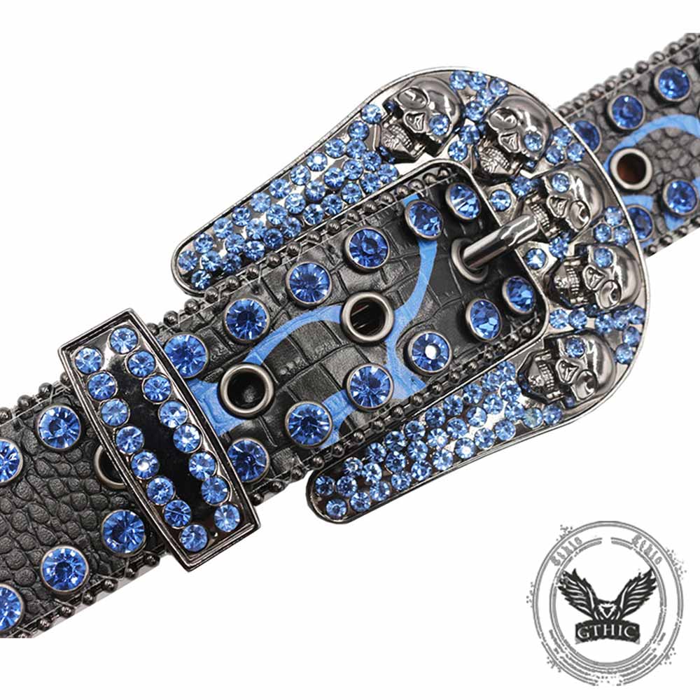 Gothic Multiple Skull Rhinestone PU Leather Belt