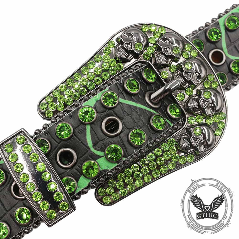 Gothic Multiple Skull Rhinestone PU Leather Belt