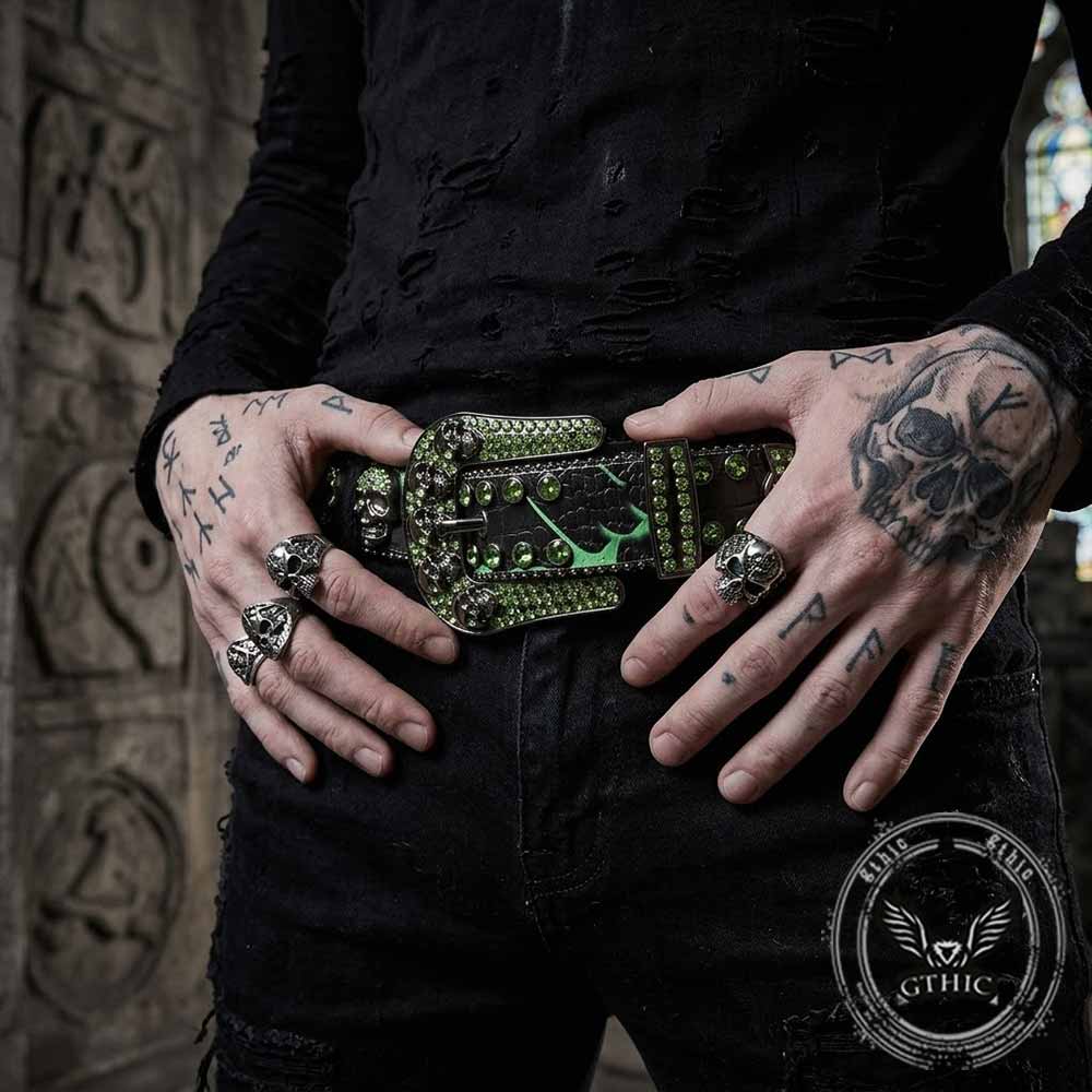 Gothic Multiple Skull Rhinestone PU Leather Belt | Gthic.com