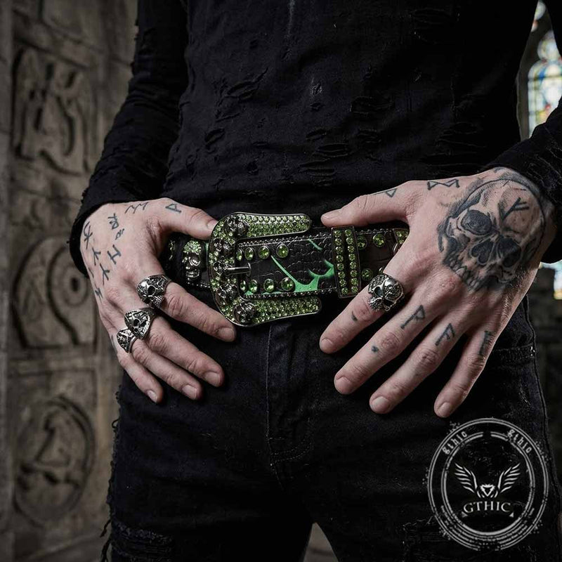 Gothic Multiple Skull Rhinestone PU Leather Belt – GTHIC