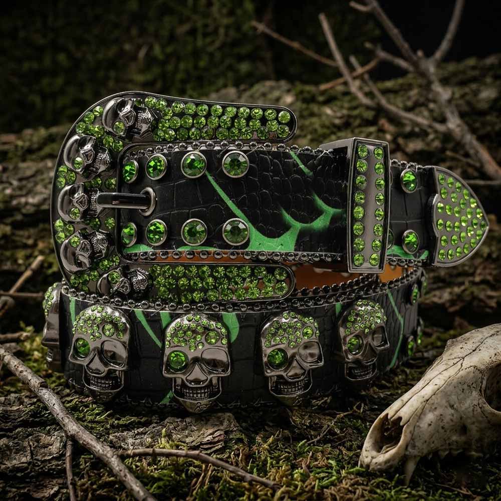 Gothic Multiple Skull Rhinestone PU Leather Belt