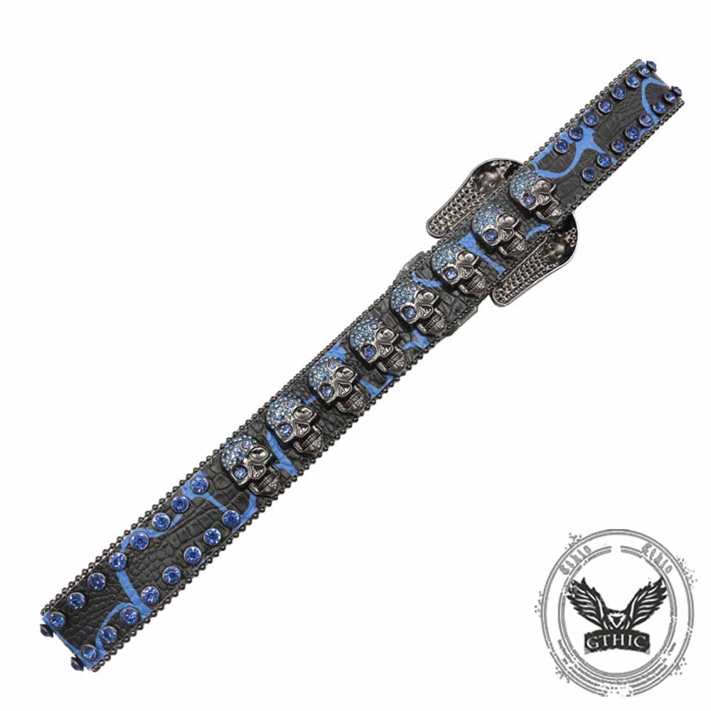 Gothic Multiple Skull Rhinestone PU Leather Belt