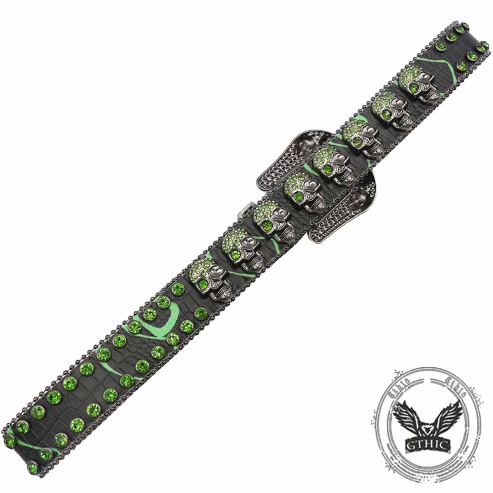 Gothic Multiple Skull Rhinestone PU Leather Belt