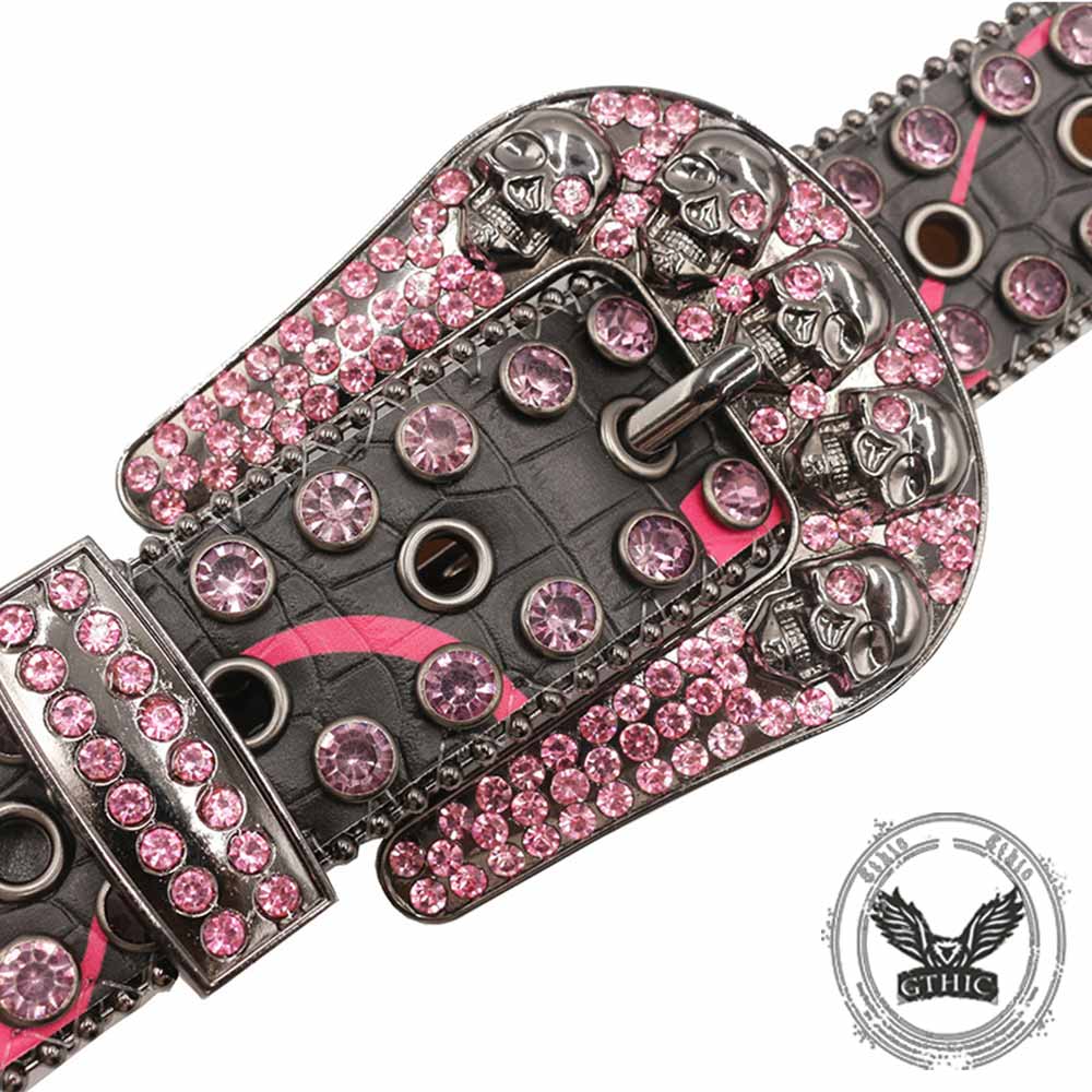 Gothic Multiple Skull Rhinestone PU Leather Belt
