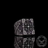 Gothic Multiple Skulls Cross Sterling Silver Zircon Ring | Gthic.com
