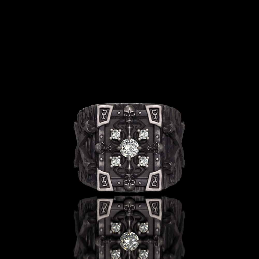 Gothic Multiple Skulls Cross Sterling Silver Zircon Ring