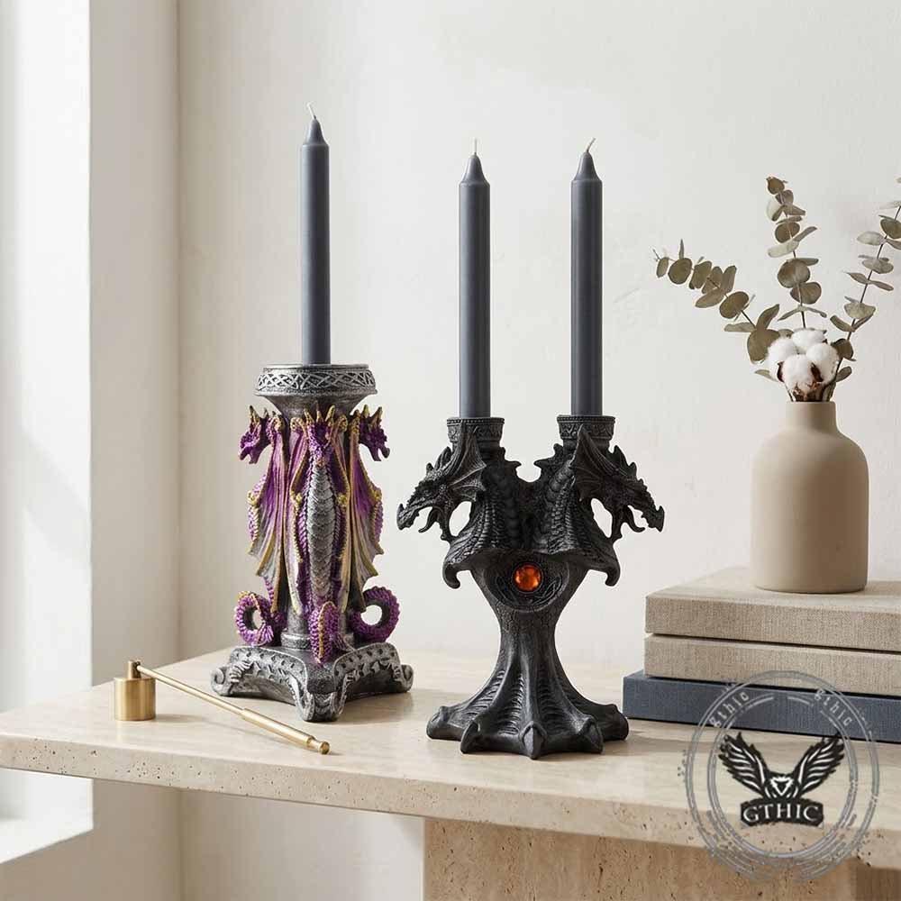 Gothic Mythical Dragon Candle Holder Resin Figurine | Gthic.com