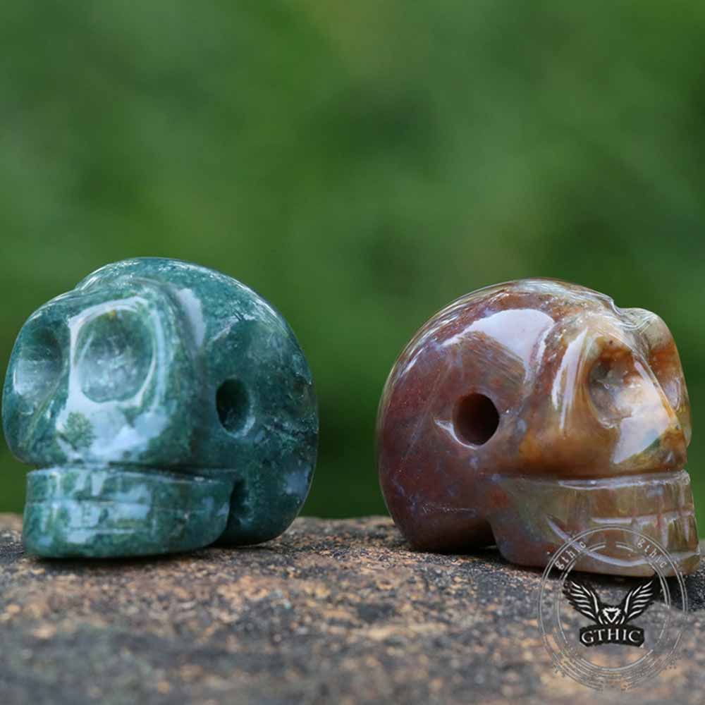 Gothic Natural Crystal Stone Skull Beaded Figurine