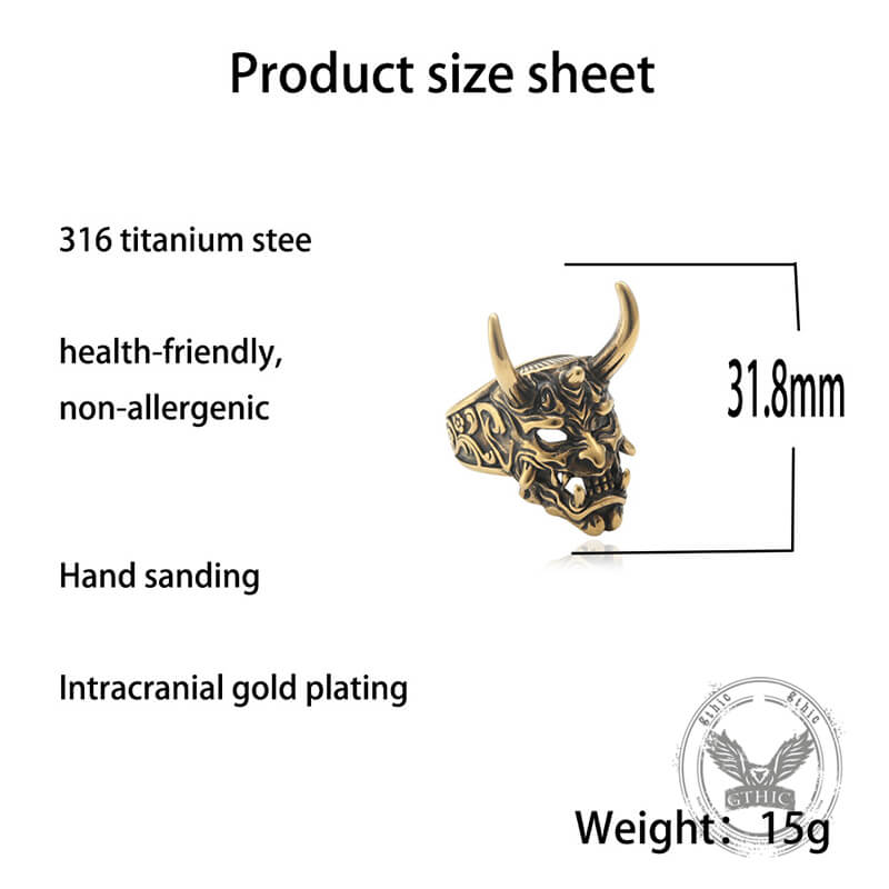 Gothic Oni Mask Stainless Steel Skull Ring