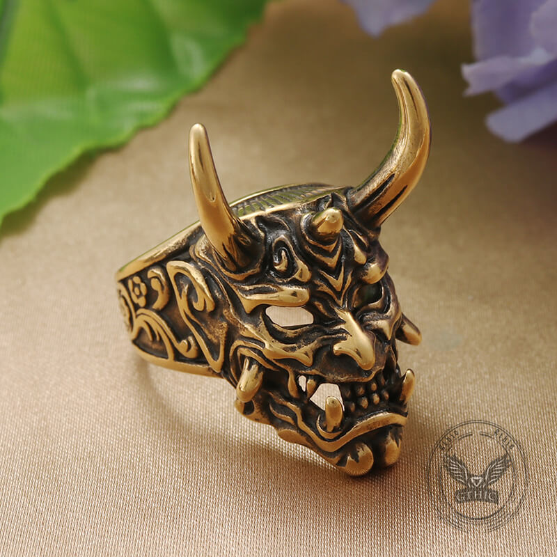 Gothic Oni Mask Stainless Steel Skull Ring | Gthic.com