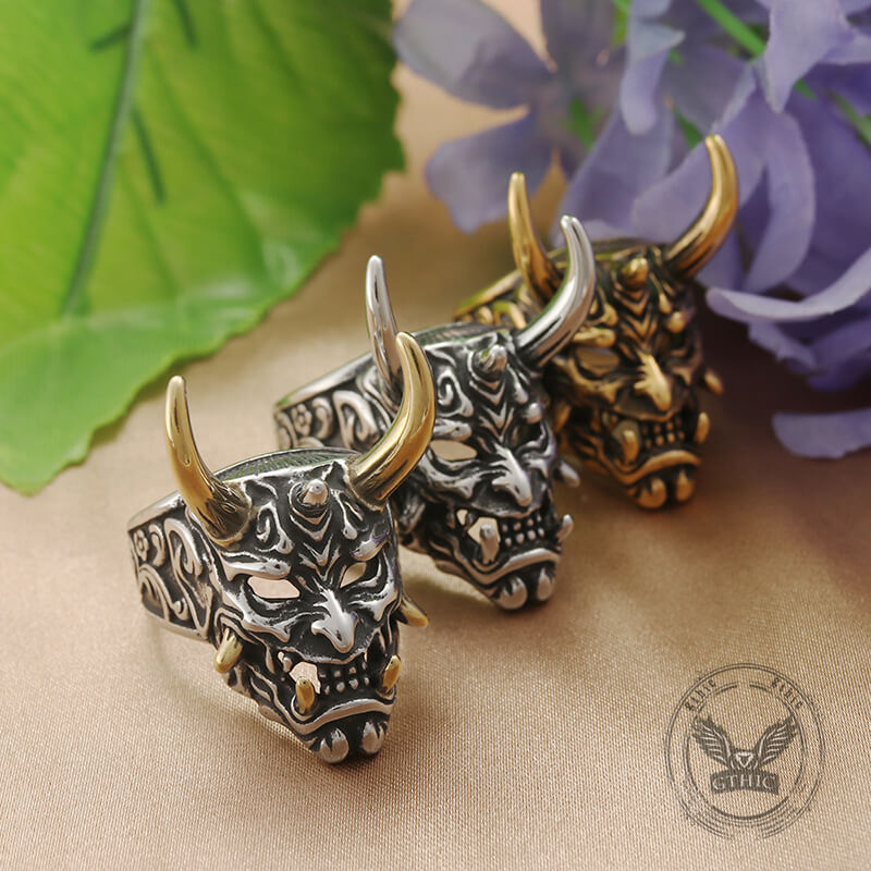 Gothic Oni Mask Stainless Steel Skull Ring | Gthic.com