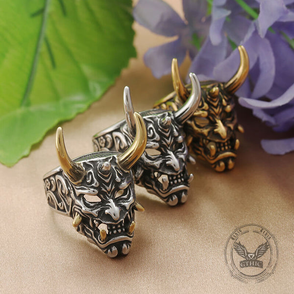 Gothic Oni Mask Stainless Steel Skull Ring | Gthic.com