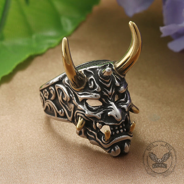 Gothic Oni Mask Stainless Steel Skull Ring | Gthic.com