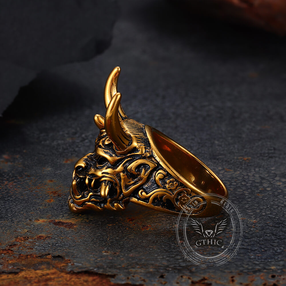 Gothic Oni Mask Stainless Steel Skull Ring