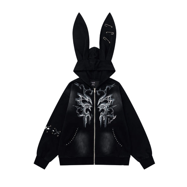 Gothic Paperclip Rabbit Ears Loose Hoodie Coat | Gthic.com