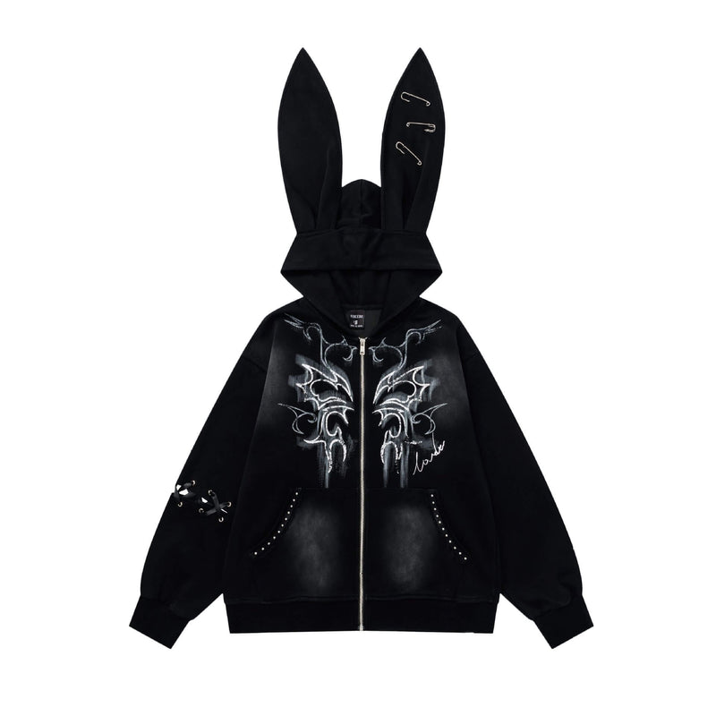 Gothic Paperclip Rabbit Ears Loose Hoodie Coat | Gthic.com