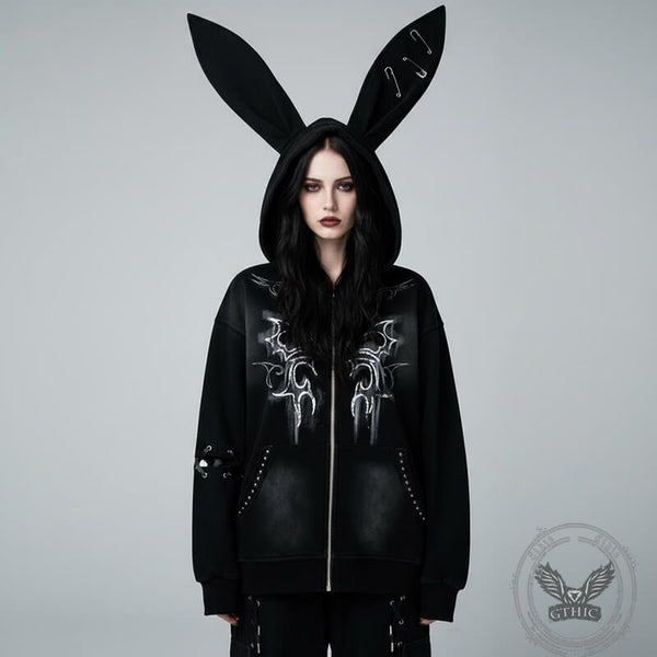 Gothic Paperclip Rabbit Ears Loose Hoodie Coat | Gthic.com