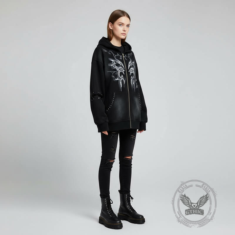 Gothic Paperclip Rabbit Ears Loose Hoodie Coat | Gthic.com