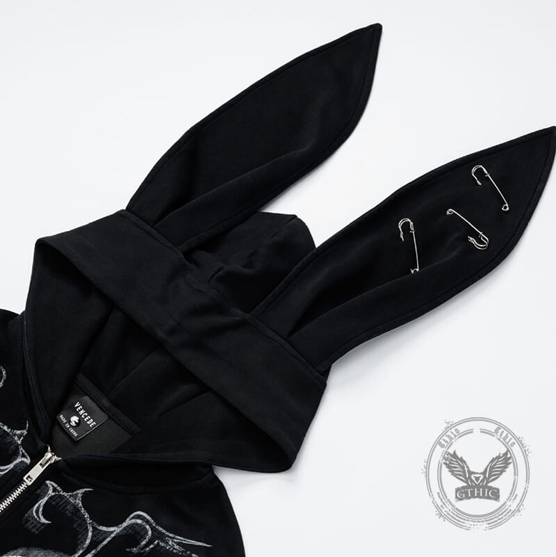 Gothic Paperclip Rabbit Ears Loose Hoodie Coat | Gthic.com