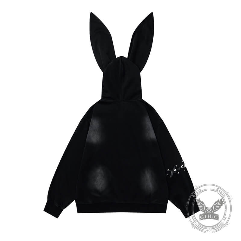 Gothic Paperclip Rabbit Ears Loose Hoodie Coat | Gthic.com