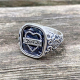 Gothic Pattern Dad Nameplate Sterling Silver Ring | Gthic.com