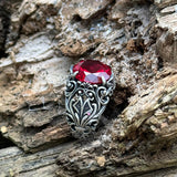 Gothic Pattern Red Zircon Sterling Silver Ring