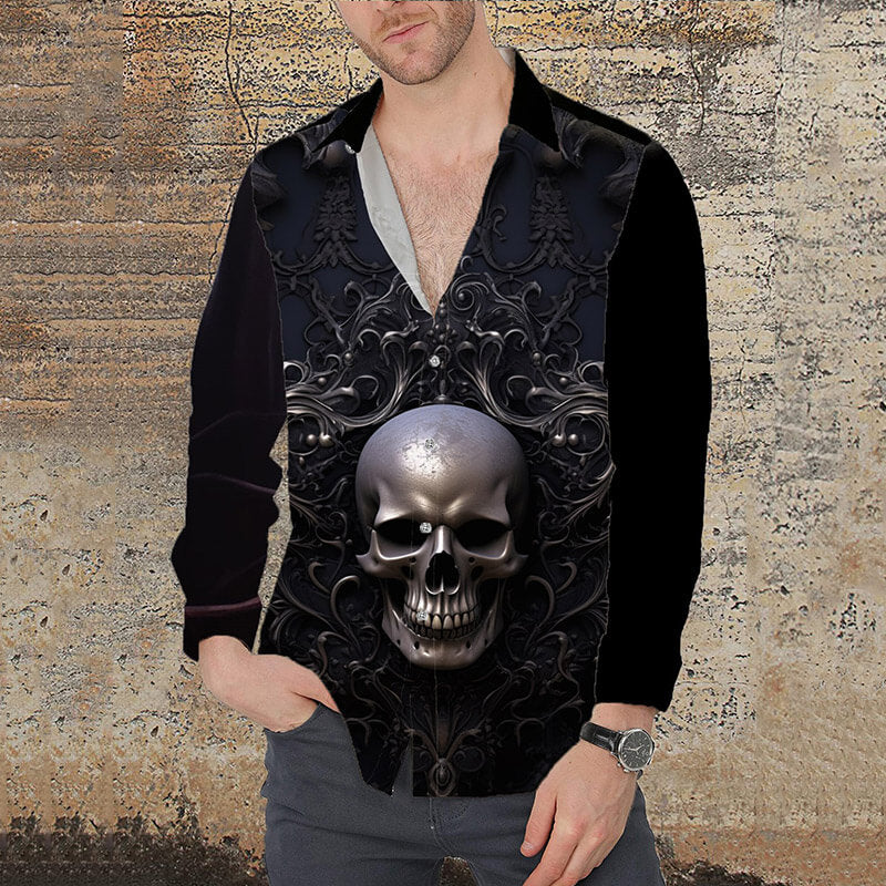 Gothic Pattern Skull Print Long Sleeve Shirt | Gthic.com