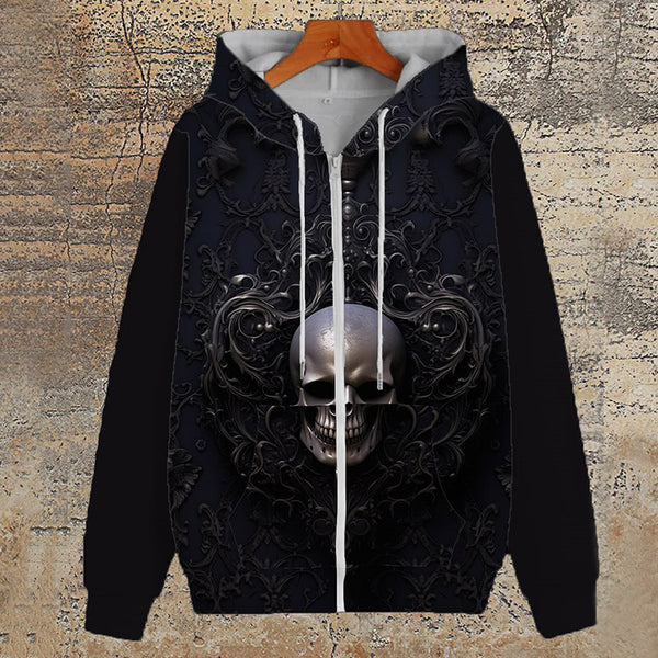 Gothic Pattern Skull Print Polyester Hoodie Coat | Gthic.com