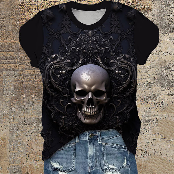 Gothic Pattern Skull Round Neck Short Sleeve T-Shirt | Gthic.com