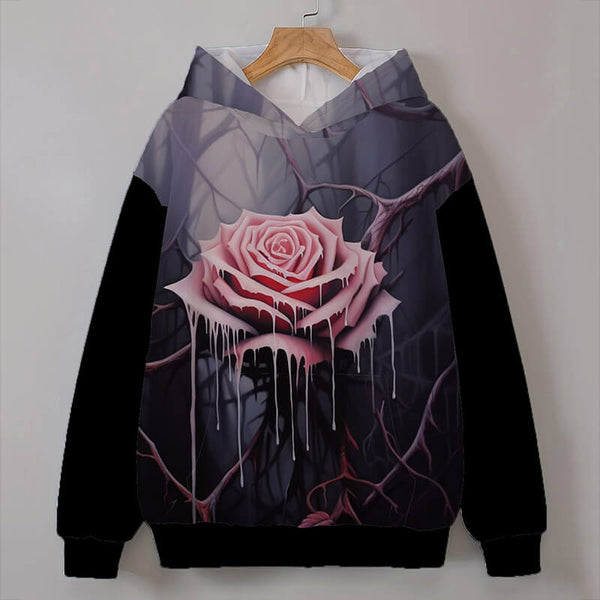 Gothic Pink Dripping Rose Cotton Blend Hoodie | Gthic.com